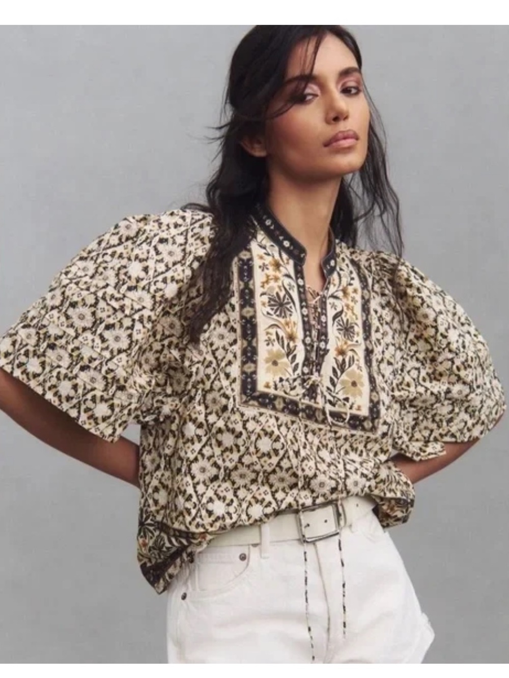 New Anthropologie Pleated Puff Sleeve Top